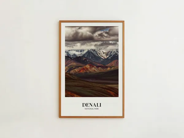 Rustic Denali Travel Poster, Alaska Mountain Scenery