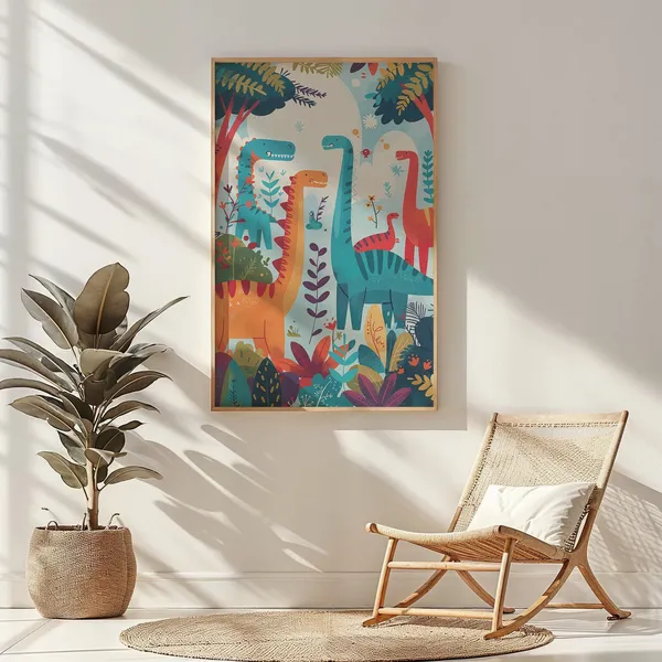 Colorful Dinosaur Nursery Art Print, Baby Room Decor