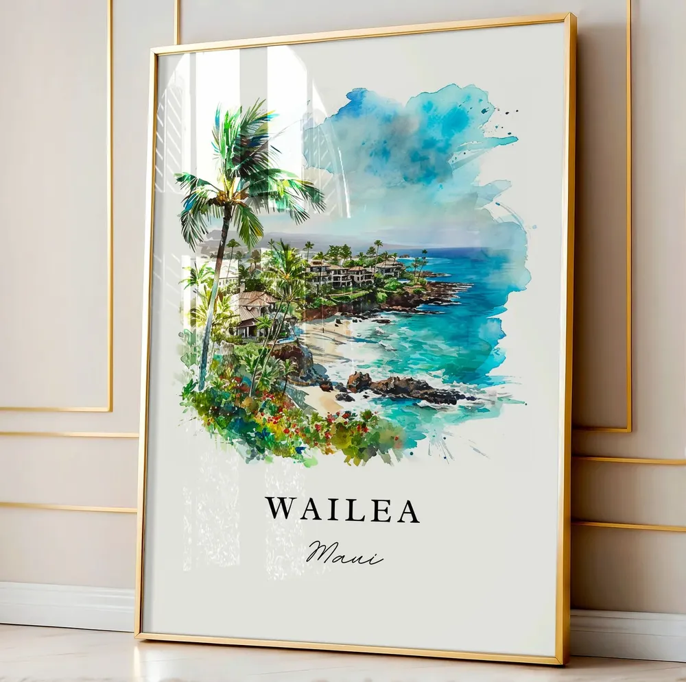 Wailea Maui Hawaii Travel Poster, Custom Text Print - Image 4