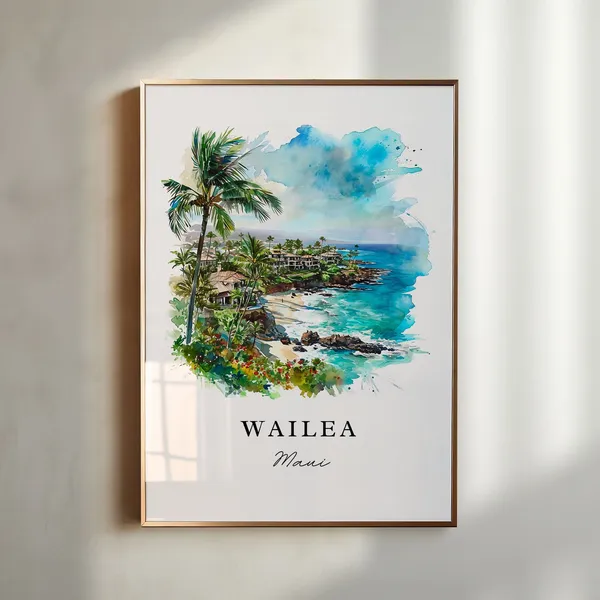 Wailea Maui Hawaii Travel Poster, Custom Text Print