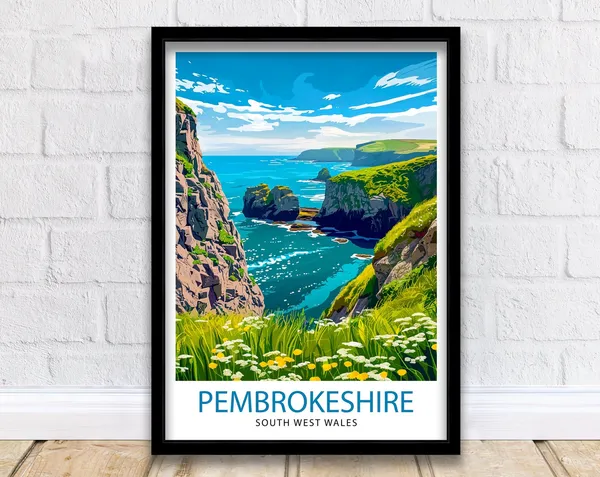 Pembrokeshire Wales Travel Poster, Wales Wall Decor