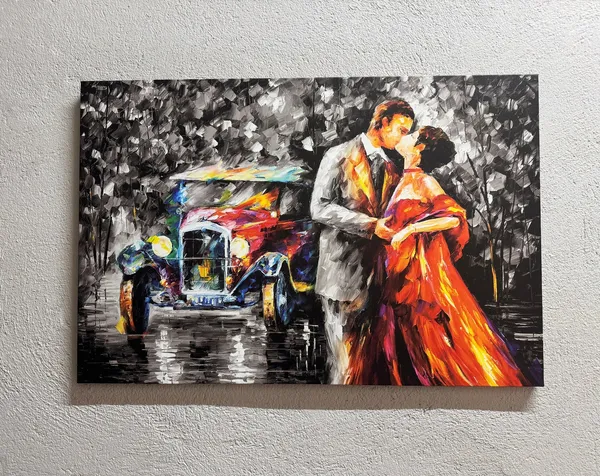 Kissing Couple Painting, Vintage Romantic Art Print