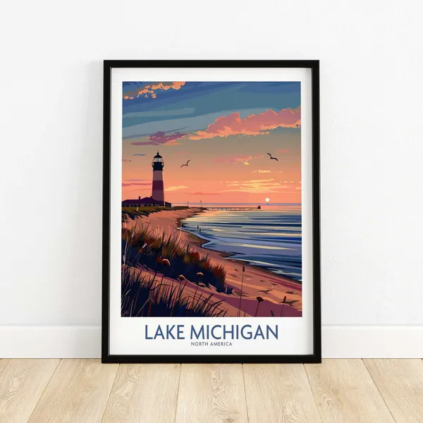 Lake Michigan Travel Print, Great Lakes Poster