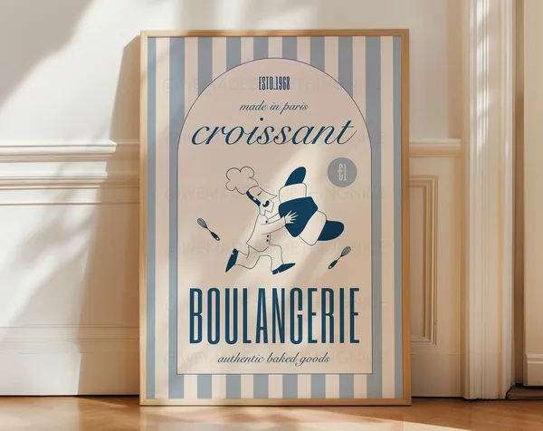 Retro Croissant Poster, Kitchen Wall Art Print
