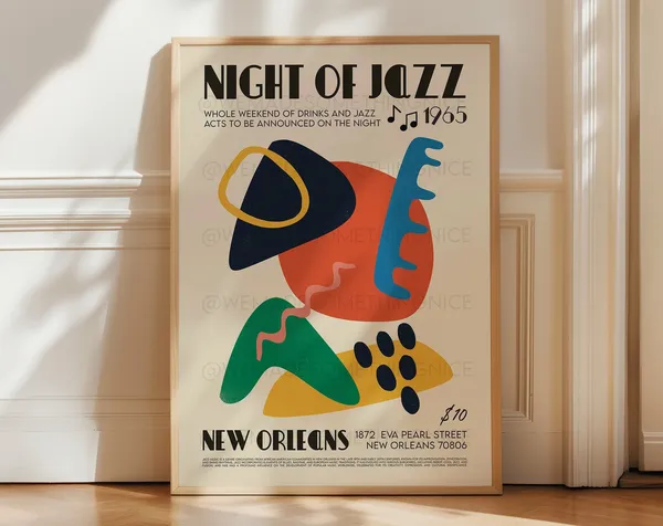 New Orleans Jazz Poster, Mid Century Modern Art Print