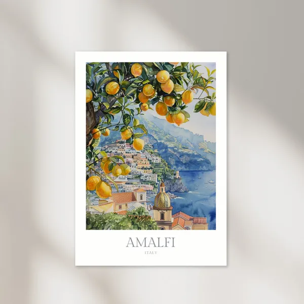Amalfi Coast Watercolor Travel Poster, Italy