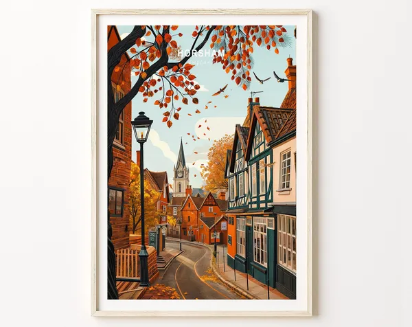 Horsham England Autumn Travel Poster, Custom Print