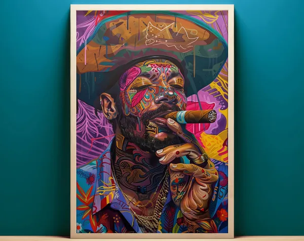 Cigar Smoking Pirate Poster, Preppy Maximalist Pop Surrealism