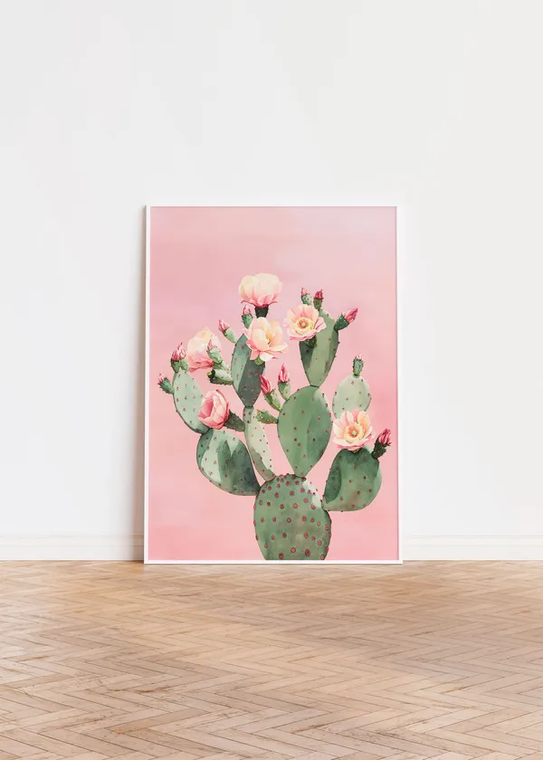 Pink Boho Cactus Art Print, Desert Botanical