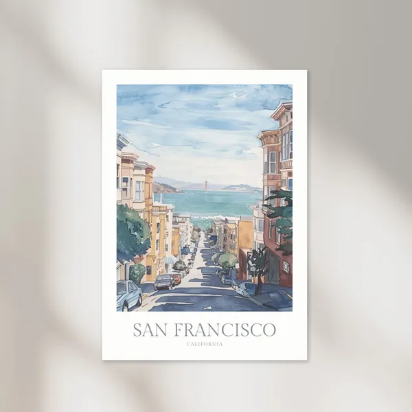 San Francisco Watercolor Poster, California Travel Art