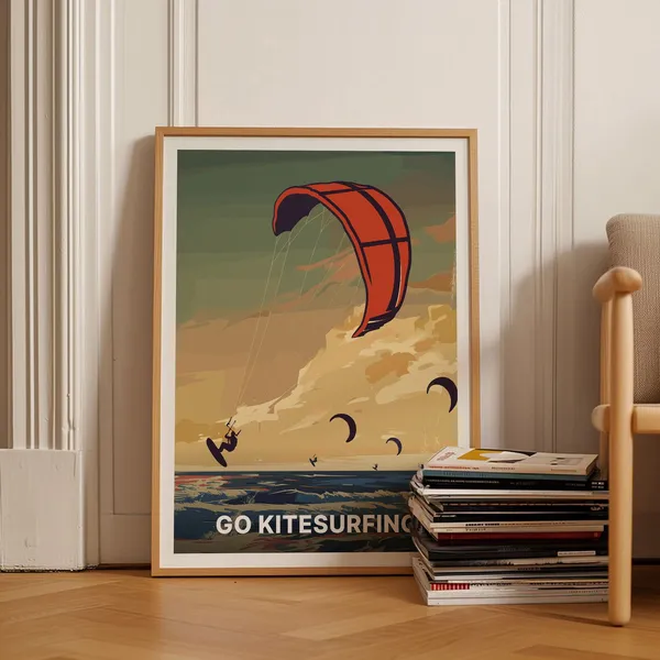 Kitesurfing Adventure Travel Poster, Ocean Beach Decor