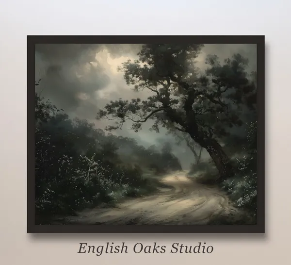 Rustic Moody Forest Path Vintage Dark Academia Art Print