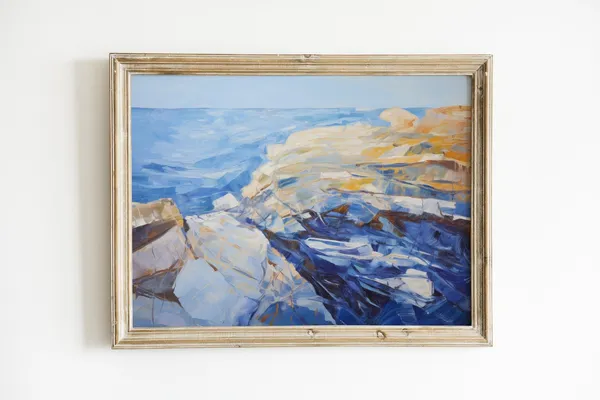 Wave Painting Coastal Art Print, Blue Beach House Decor