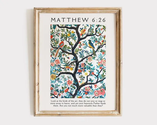 Matthew 6 Look at the Birds of the Air Vintage Art Print