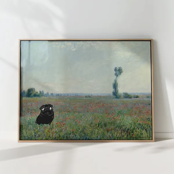 Funny Pug Art Print, Claude Monet Parody