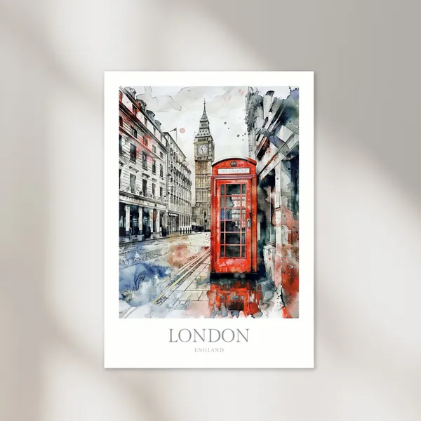 London England Watercolor Travel Poster Art Print