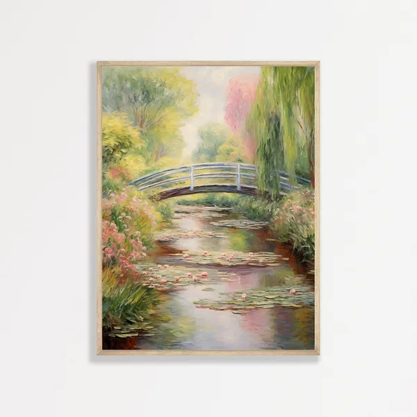 Garden Footbridge Vintage Lily Pad Poster Print