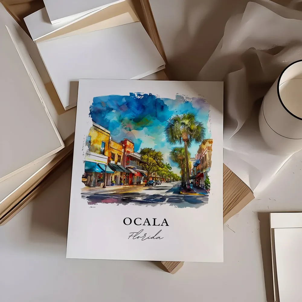 Ocala, FL Watercolor Travel Poster Art Print - Image 6