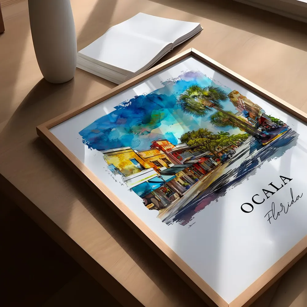 Ocala, FL Watercolor Travel Poster Art Print - Image 5