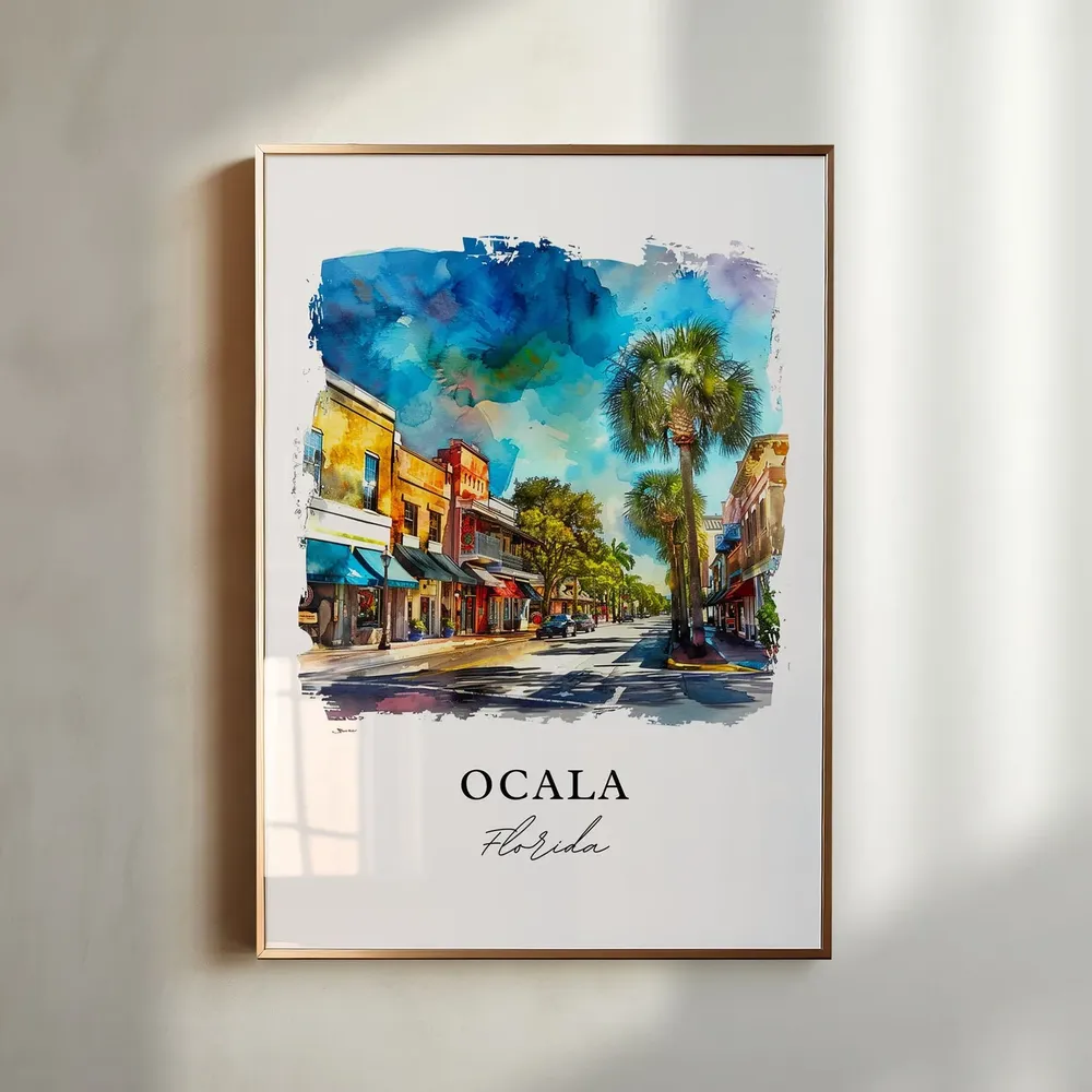 Ocala, FL Watercolor Travel Poster Art Print