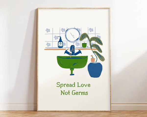 Spread Love Not Germs Retro Bathroom Wall Art Print