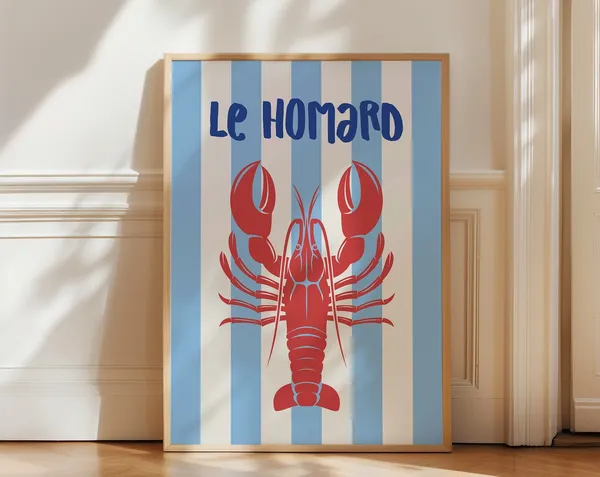 Lobster Print, Vintage Kitchen Wall Art Poster