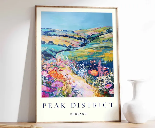 Peak District Travel Poster, England Wall Art