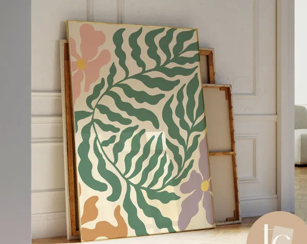 Botanical Abstract Vintage Green Yellow Art Print Set