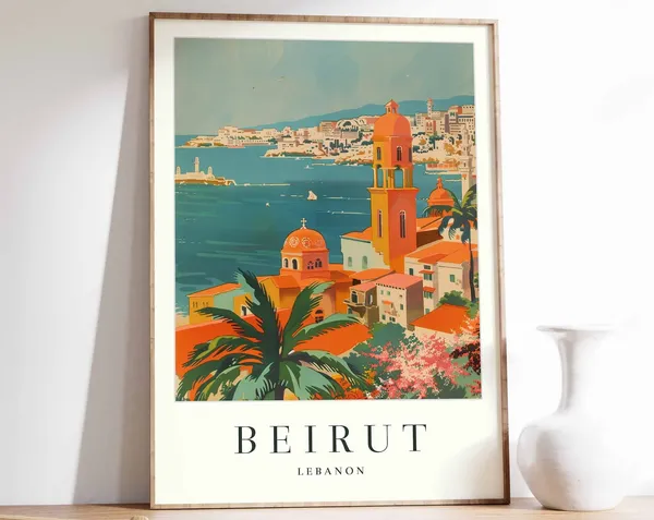 Beirut Travel Poster, Lebanon Botanical Decor