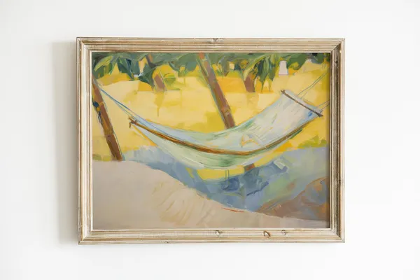Beachy Yellow Hammock Painting, Coastal Art Print