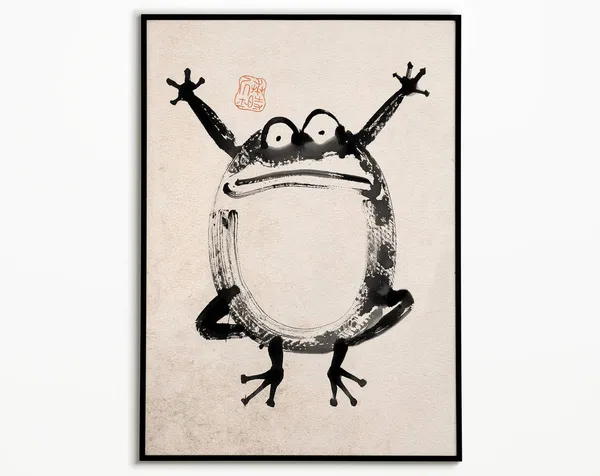 Fat Silly Frog Vintage Woodblock Art Print
