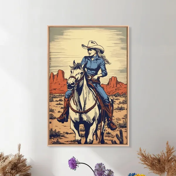 Western Cowgirl Retro Art Print, Wild West Decor