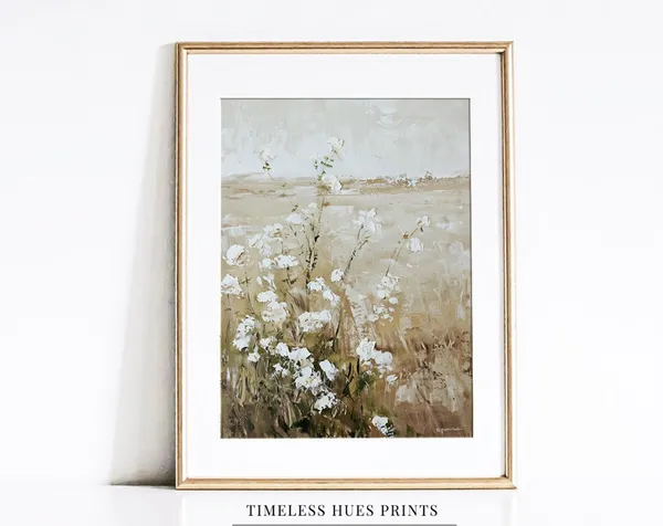 Textured White Flower Painting, Rustic Farmhouse Floral Art