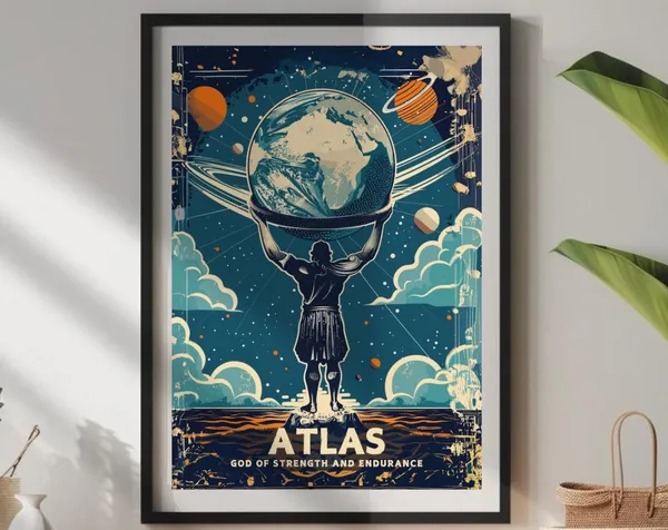 Titan Atlas Greek God Poster, Ancient Mythology Art