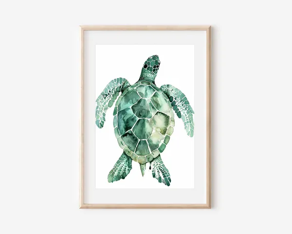 Watercolor Sea Turtle Art Print, Minimalist Coastal