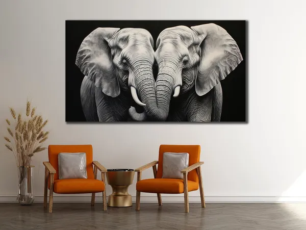 Elephants Family Painting, Modern Wall Art Print