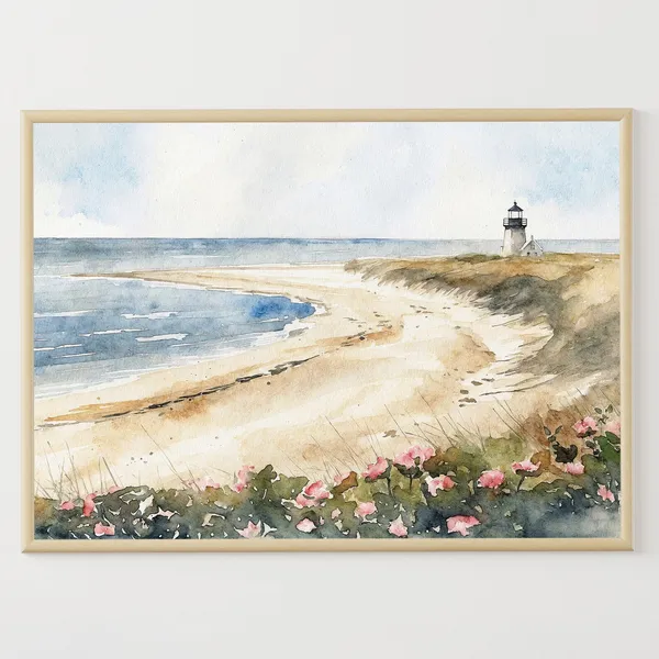 Cape Cod Coastal Watercolor Lighthouse Art Print