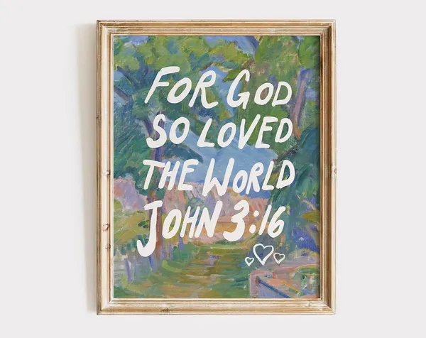 John 3:16 Watercolor Scripture Art Print