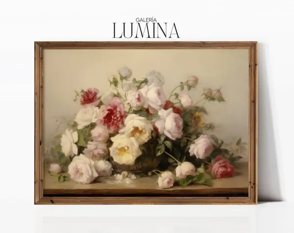 Roses and Peonies Vintage Still Life Botanical Art Print