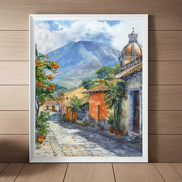 Guatemala Antigua Watercolor Streetscape Art Print