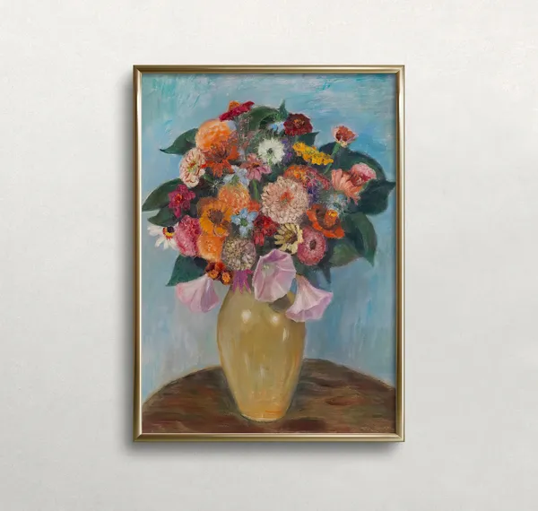Zinnias Vintage Art Print, Antique Floral Decor