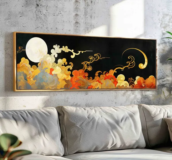 Art Nouveau Cloud Wall Art, Vintage Panoramic Print