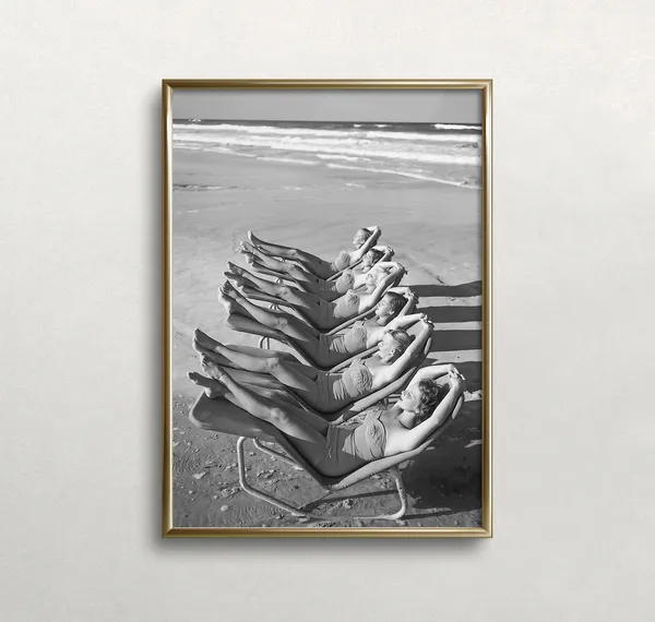Sunbathers Black And White Vintage Beach Art Print