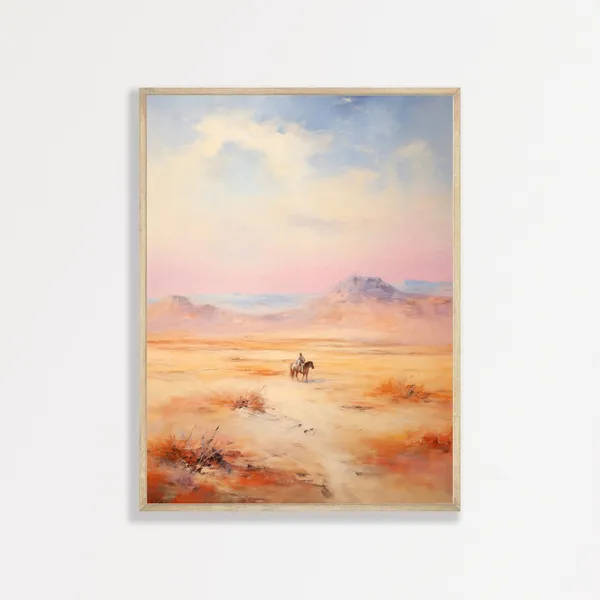 Desert Cowboy Retro Country Landscape Art Print