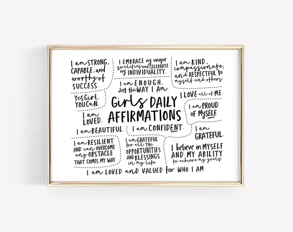 Daily Affirmations for Girls Art Print, Teen Room Decor