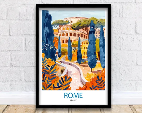 Rome Italy Travel Poster, Home Decor Illustration