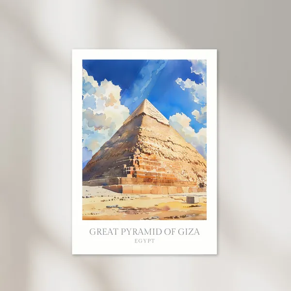 Great Pyramid of Giza Watercolor Travel Poster