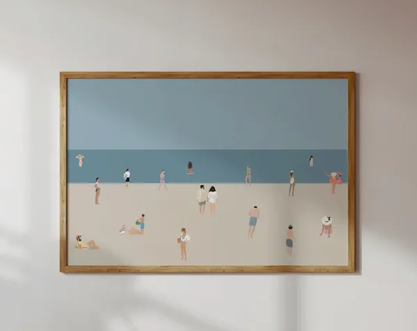 Minimalist Beach Swimming Print, Summer Beach House Decor