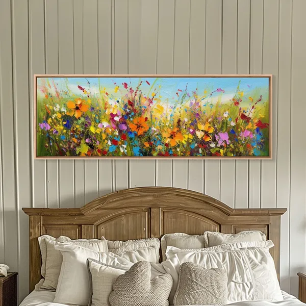 Panoramic Wild Flower Mural, Minimalist Art Print