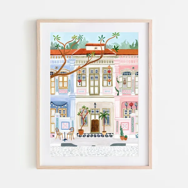 Singapore Peranakan Houses Travel Poster, Southeast Asia